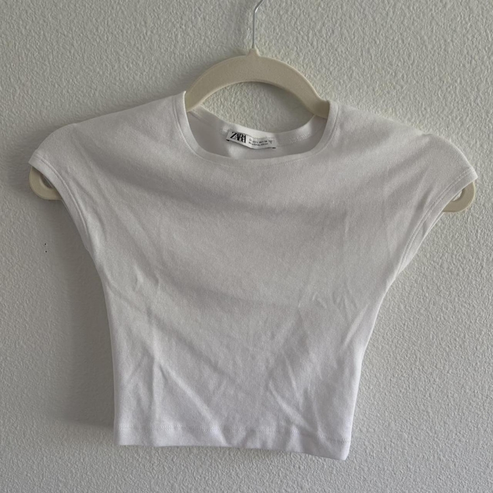Zara White Cap-Sleeve Cropped Tee